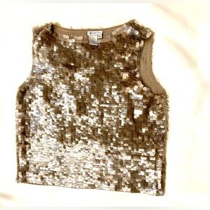 Worth Shimmering Silk Blend in a Sand iridescent  shiny Sequin Top